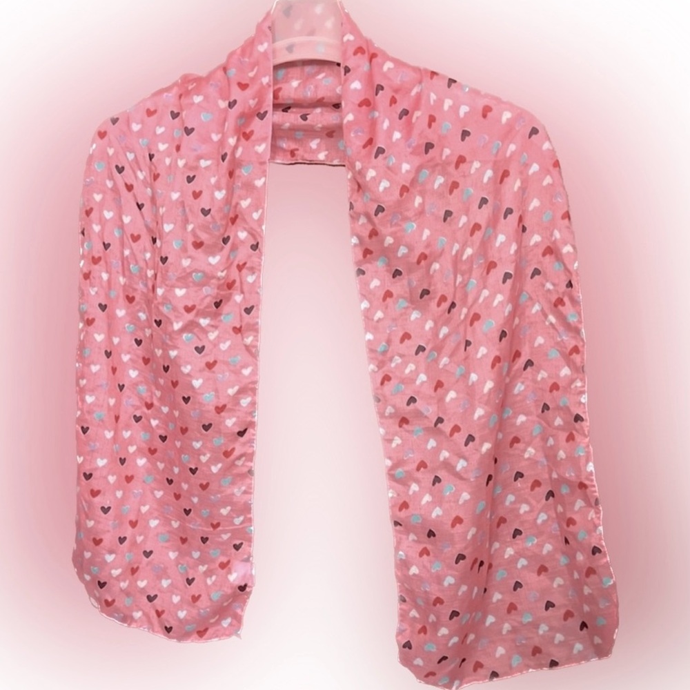 🔴Valentine’s Scarf Pink Hearts Multi-Colored Sheer Bandana Accessory Wrap